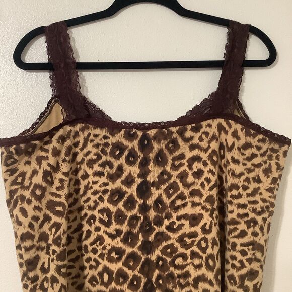 Vintage Y2K Tan Cheetah Animal Print McBling Bohemian Boho Lace Camisole L - Picture 7 of 9